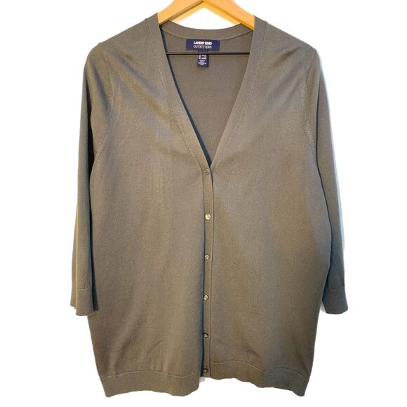 Lands’ End Outfitters Cardigan Women 1X Olive Green V-Neck Button Up 3/4 Sleeve. - Picture 1 of 12